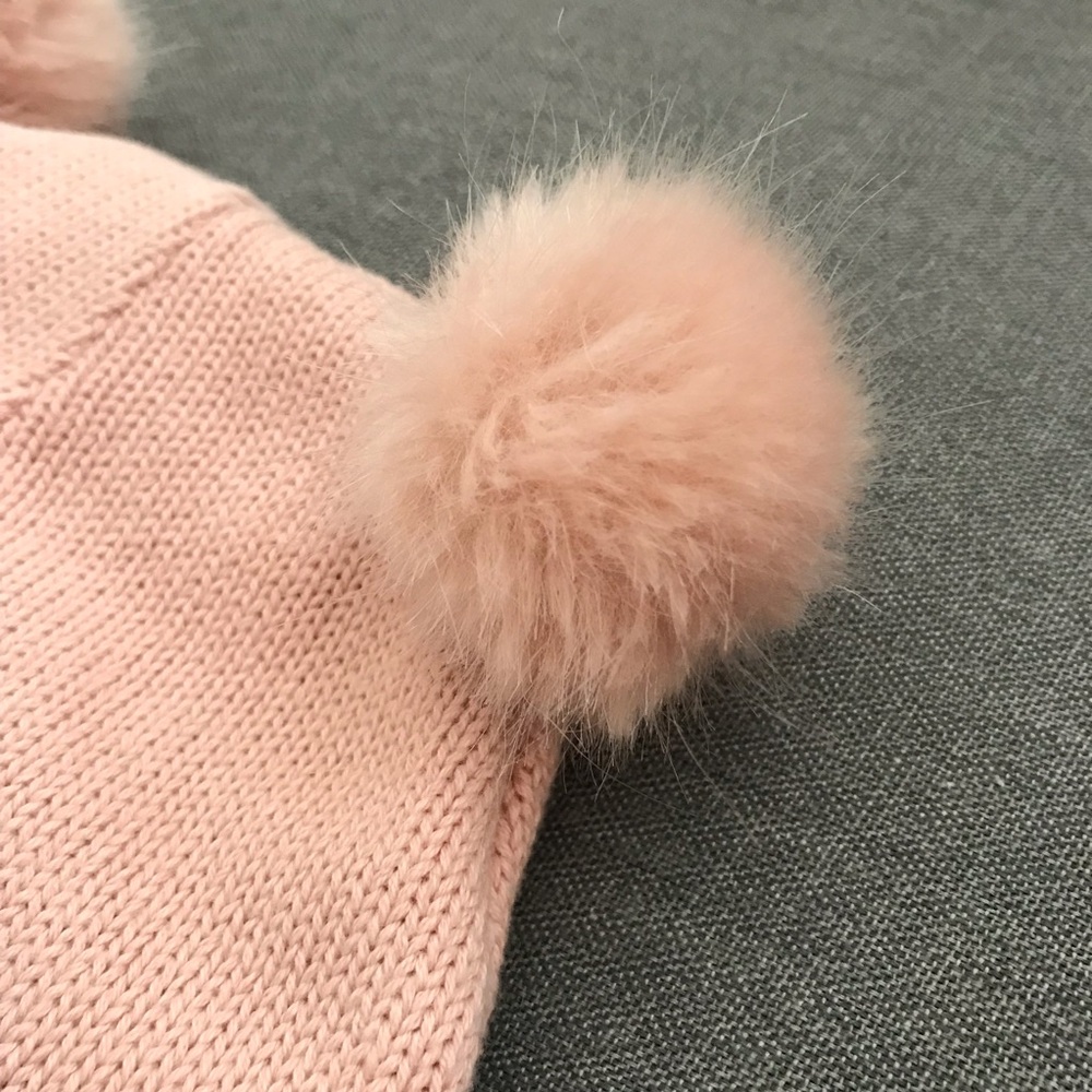 Adorable Light Pink Kids Hat with Pom-Poms - Picture 2 of 4